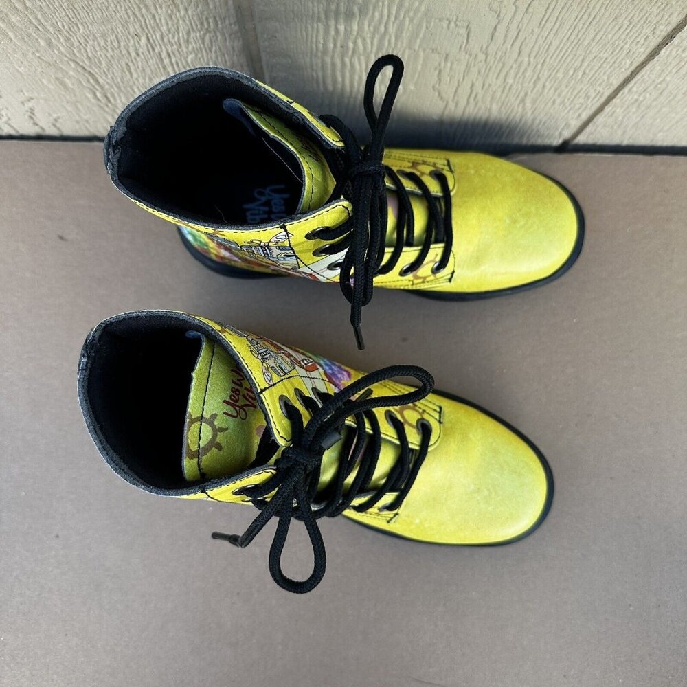 Yes We Vibe Combat Boots Yellow Travel Van Women’s Size 7 EU 38 Vegan Lace Up - Picture 2 of 10